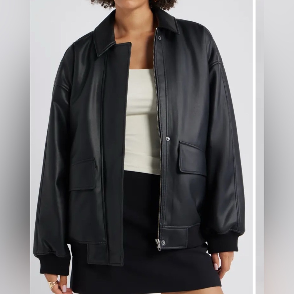 Women’s Open Edit Oversize Black Leather Jacket